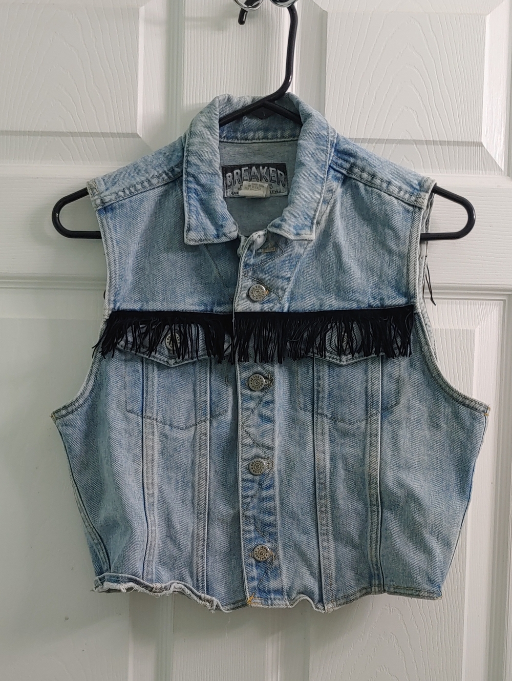Vintage Breaker Jeans Denim Vest Lightwash Cowgirl Fringe Jean Jacket Women's M